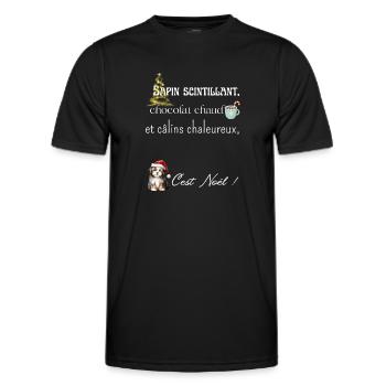 Sapin scintillant, chocolat chaud et câlins - T-shirt sport Homme - noir - Devant - AI Model Male 178 dark (178cm)