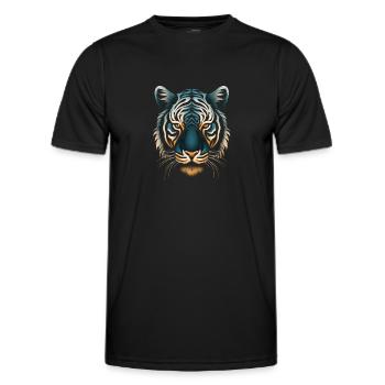 Captivating Op Art Tiger in Blue and Ochre - Men's Functional T-Shirt - black - Front - AI Model Male 178 dark (178cm)