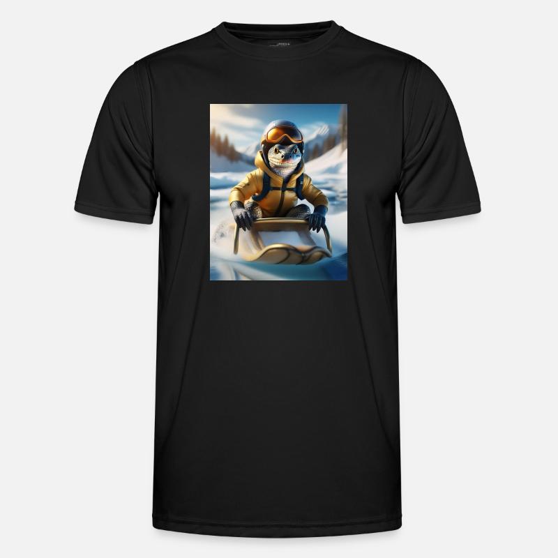 Eine Echse bei einer Schlittenfahrt - Männer Funktions-T-Shirt - Schwarz