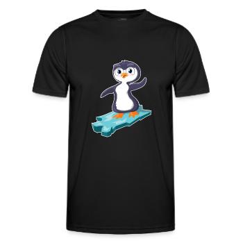 Un pingouin surfe sur une banquise - T-shirt sport Homme - noir - Devant - AI Model Male 178 dark (178cm)