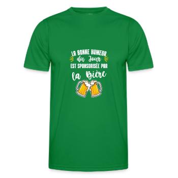 sponsorisée par la bière - T-shirt sport Homme - vert - Devant - AI Model Male 178 dark (178cm)
