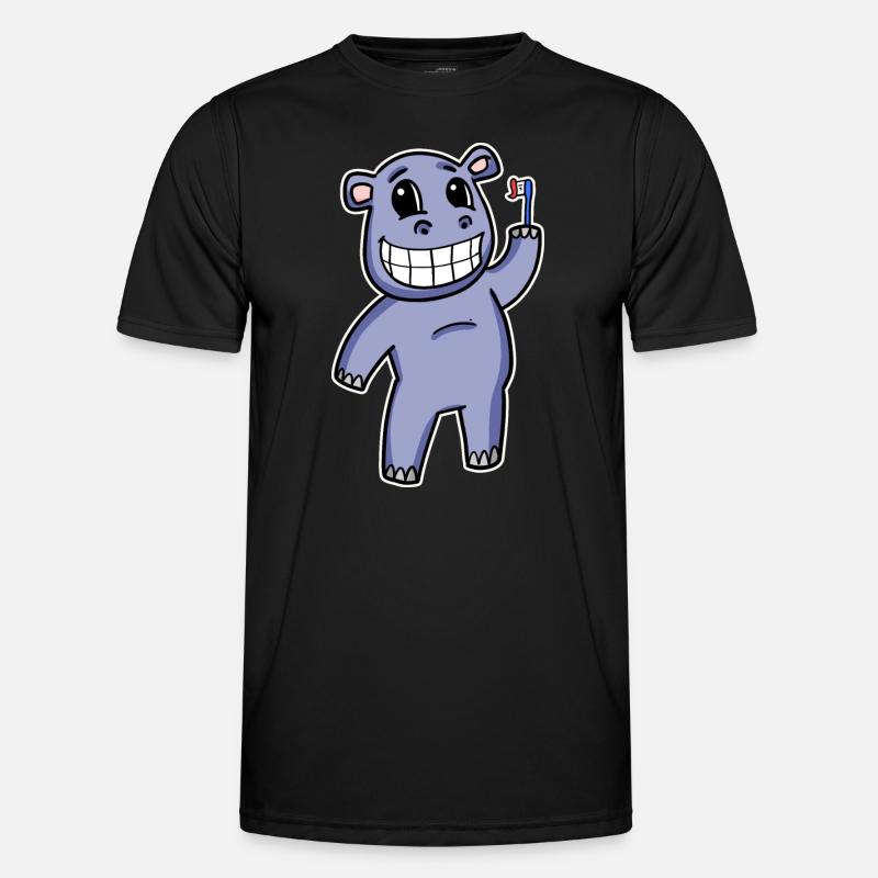 Hippo with toothbrush - Men's Functional T-Shirt - black