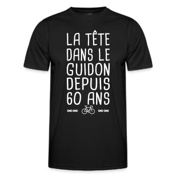 60 ans vélo tête dans le guidon anniversaire 60 - T-shirt sport Homme - noir - Devant - AI Model Male 178 dark (178cm)
