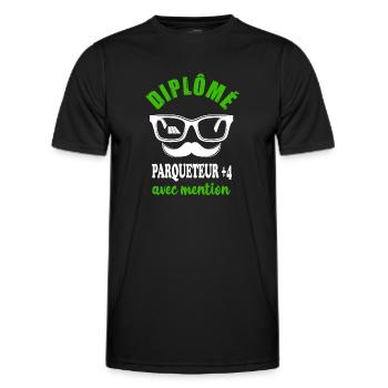 Diplôme parqueteur +4 avec mention t-shirt - T-shirt sport Homme - noir - Devant - AI Model Male 178 dark (178cm)