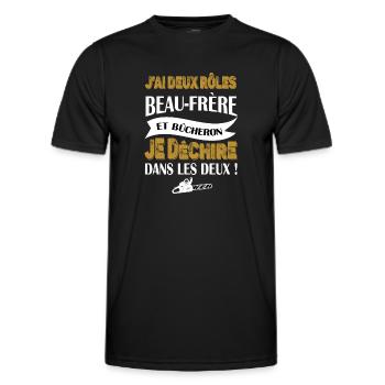 j'ai deux rôles beau-frère et bûcheron t-shirt - T-shirt sport Homme - noir - Devant - AI Model Male 178 dark (178cm)