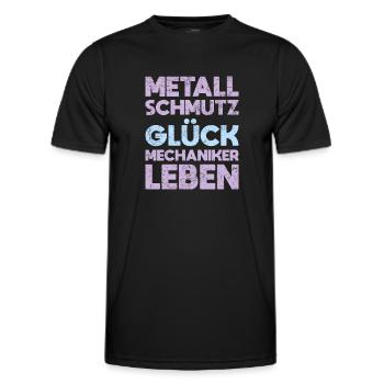 Metall, Schmutz, Glück – Mechaniker Leben - Männer Funktions-T-Shirt - Schwarz - Vorne - AI Model Male 178 dark (178cm)