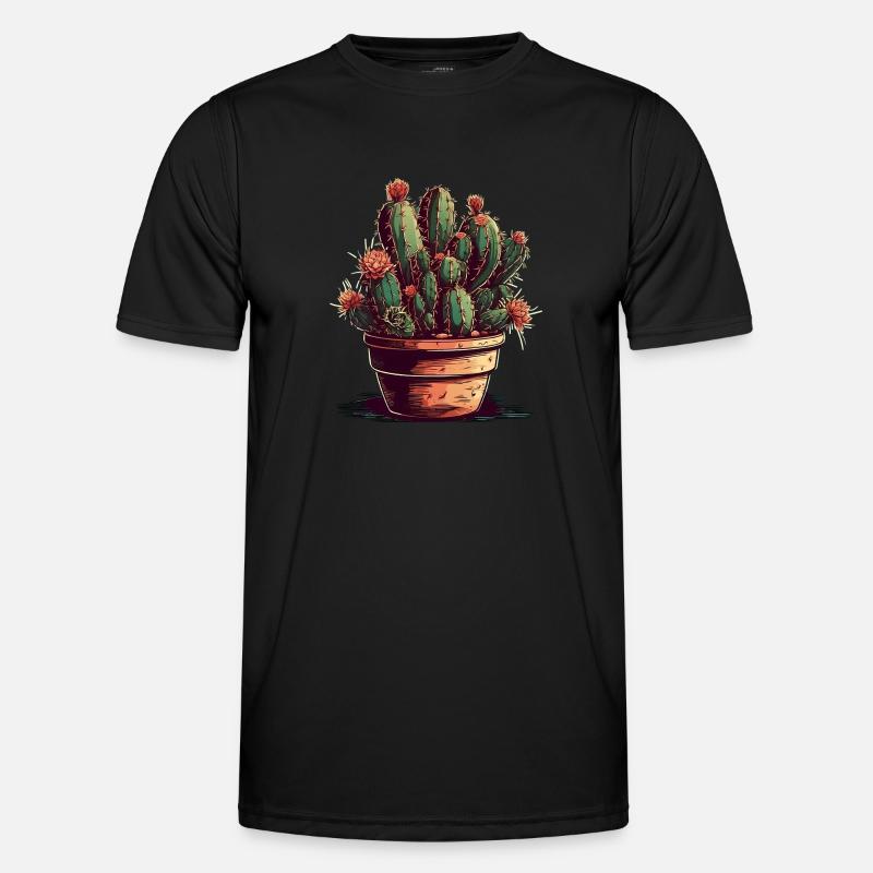 Petit cactus vert dans un pot de fleurs avec des fleurs T-shirt sport Homme