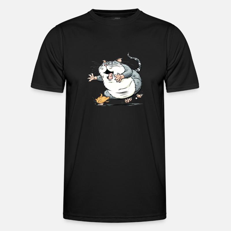 Big cat chases funny mouse - Men's Functional T-Shirt - black