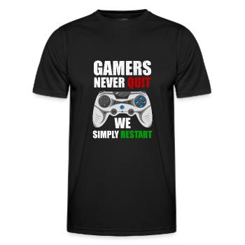 Gamers never give up, they just restart nerd - Men's Functional T-Shirt - black - Front - AI Model Male 178 dark (178cm)