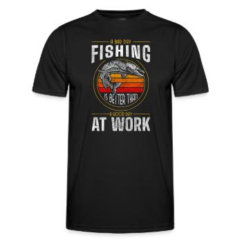 Appât d’excursion de pêche - T-shirt sport Homme - noir - Devant - AI Model Male 178 dark (178cm)