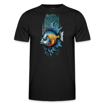Tropical Tranquility: Azure and Tangerine Fish - Men's Functional T-Shirt - black - Front - AI Model Male 178 dark (178cm)