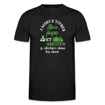 J'ai deux titres beau papa agriculteur t-shirt - T-shirt sport Homme - noir - Devant - AI Model Male 178 dark (178cm)