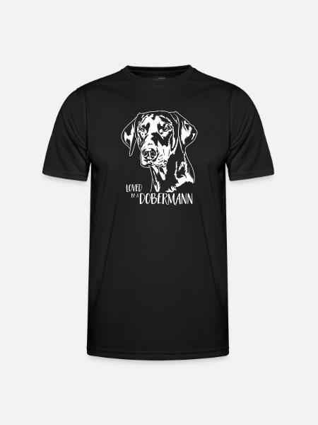 Loved by a Dobermann Hundespruch Wilsigns - Männer Funktions-T-Shirt - Schwarz
