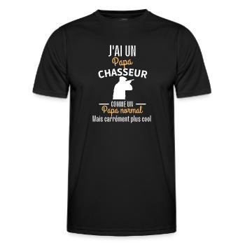 J ai un papa chasseur très cool - T-shirt sport Homme - noir - Devant - AI Model Male 178 dark (178cm)