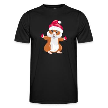 Hamster drôle avec bonnet de Noël et mitaines - T-shirt sport Homme - noir - Devant - AI Model Male 178 dark (178cm)
