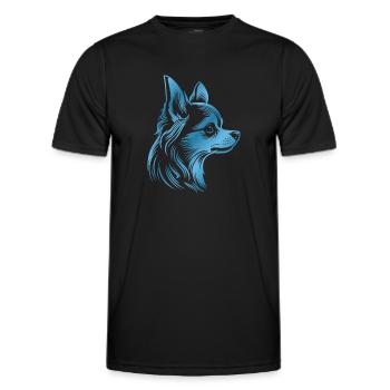 Chihuahua, Long Hair, Dog Head, Blue Drawing - Men's Functional T-Shirt - black - Front - AI Model Male 178 dark (178cm)