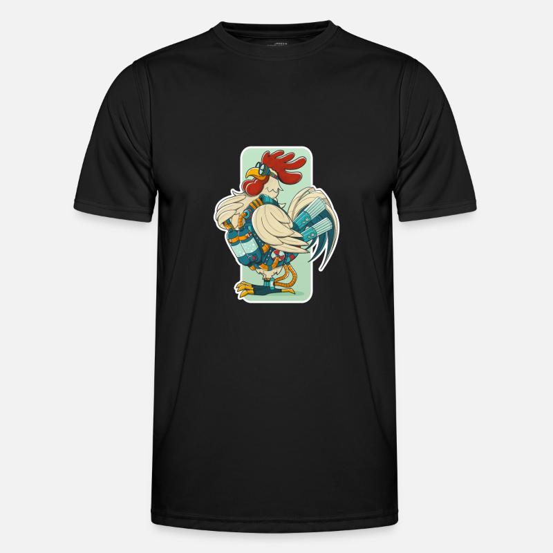 Steampunk Rooster (white circumference) - Men's Functional T-Shirt - black