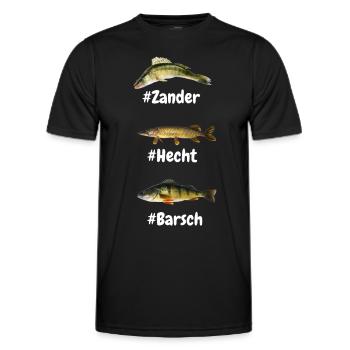 pike perch favorite fish fishing anglers - Men's Functional T-Shirt - black - Front - AI Model Male 178 dark (178cm)