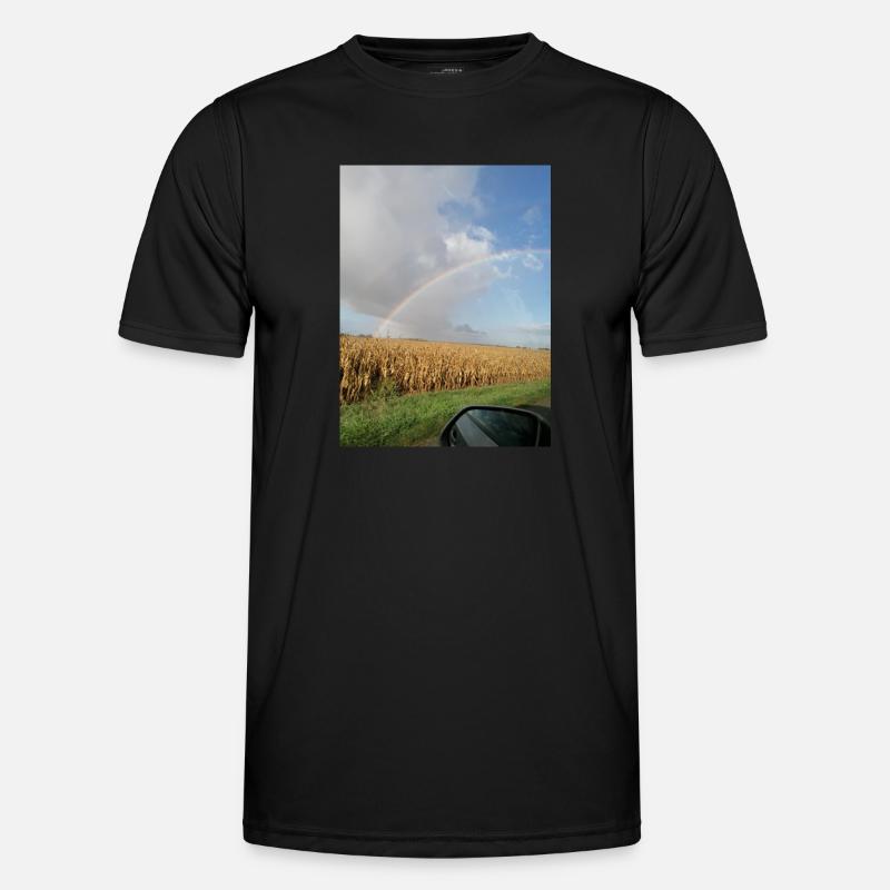 Rainbow on the road and wheat fields Men's Functional T-Shirt