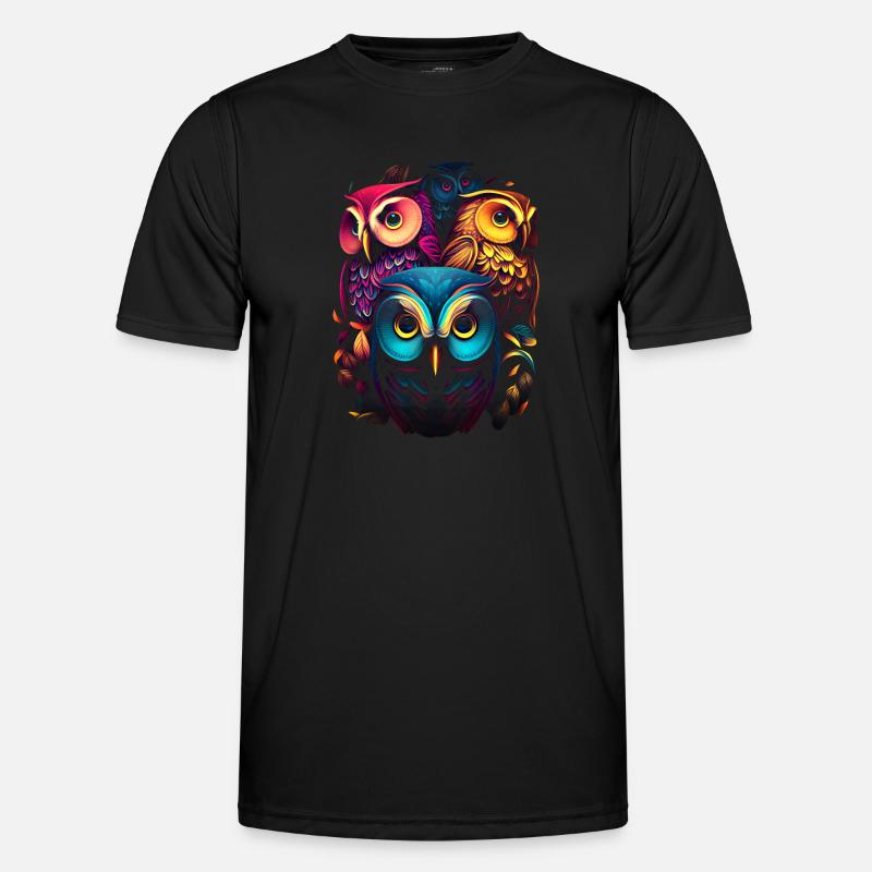 Regenbogen-Eulen - Männer Funktions-T-Shirt - Schwarz