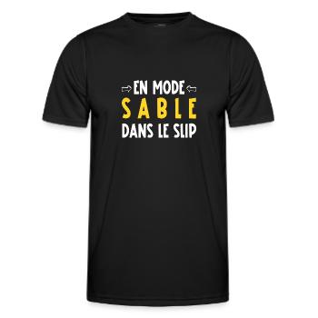 En mode sable dans le slip - T-shirt sport Homme - noir - Devant - AI Model Male 178 dark (178cm)