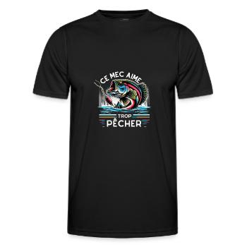 ce mec aime trop pêcher - T-shirt sport Homme - noir - Devant - AI Model Male 178 dark (178cm)