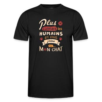 J aime mon chat - T-shirt sport Homme - noir - Devant - AI Model Male 178 dark (178cm)