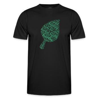 Die Kraft der Kräuter – Blattförmige Wortwolke - Männer Funktions-T-Shirt - Schwarz - Vorne - AI Model Male 178 dark (178cm)