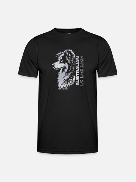 Australian Shepherd Portrait | Aussie head silver - Men's Functional T-Shirt - black