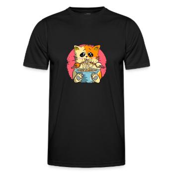 Cat with Ramen Noodle Bowl Anime - Men's Functional T-Shirt - black - Front - AI Model Male 178 dark (178cm)