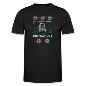 Anniversaire Garçon Jésus Ugly Pull de Noël - T-shirt sport Homme - noir - Devant - AI Model Male 178 dark (178cm)