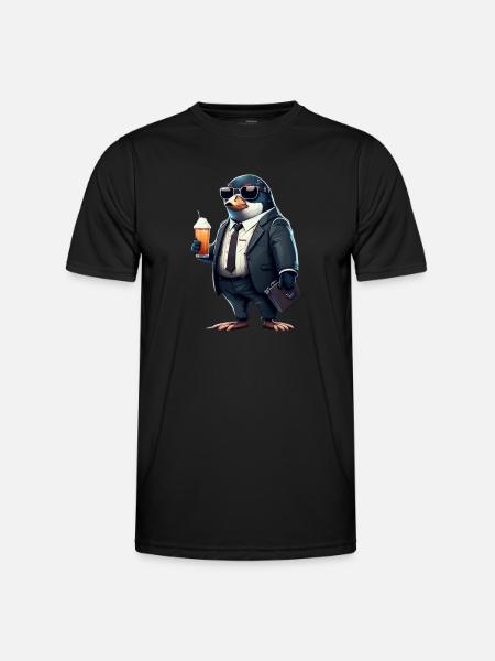 Cool beer-drinking penguin - suit up! - Men's Functional T-Shirt - black