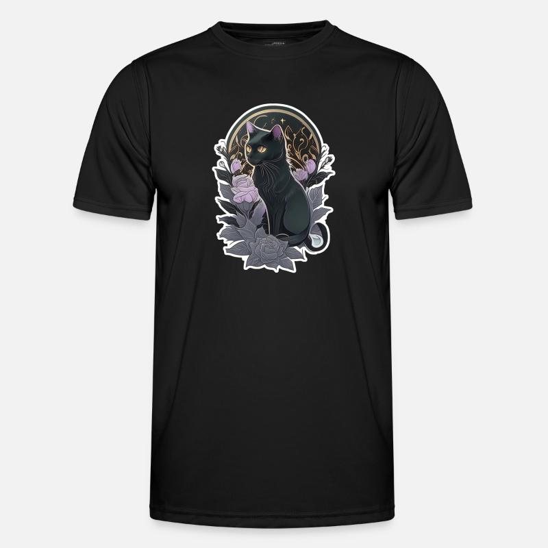 Schwarze Katze im Gothic-Stil - Männer Funktions-T-Shirt - Schwarz