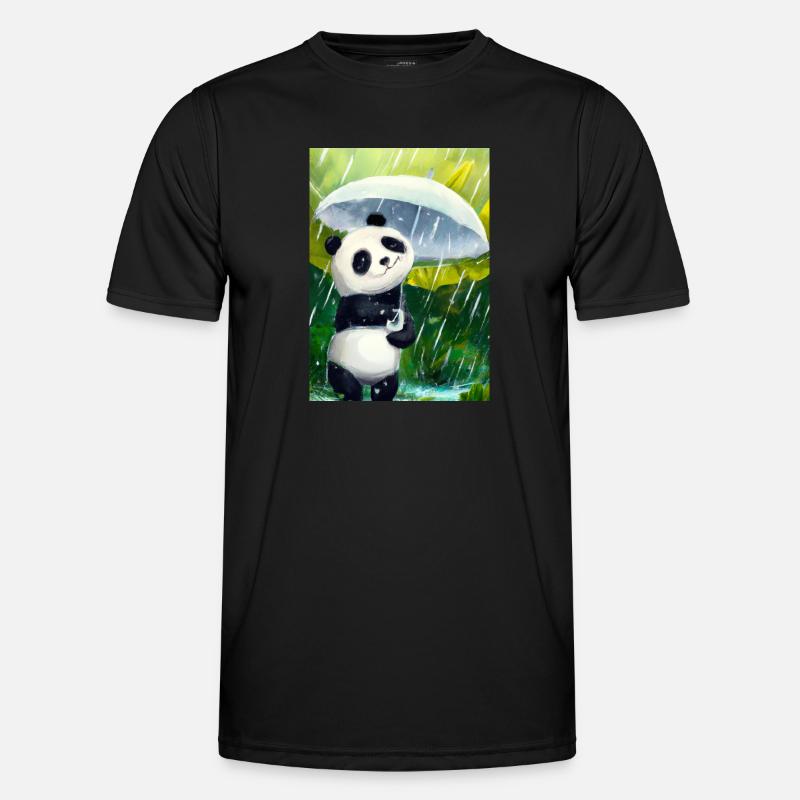 Panda mit Blattschirm - Männer Funktions-T-Shirt - Schwarz