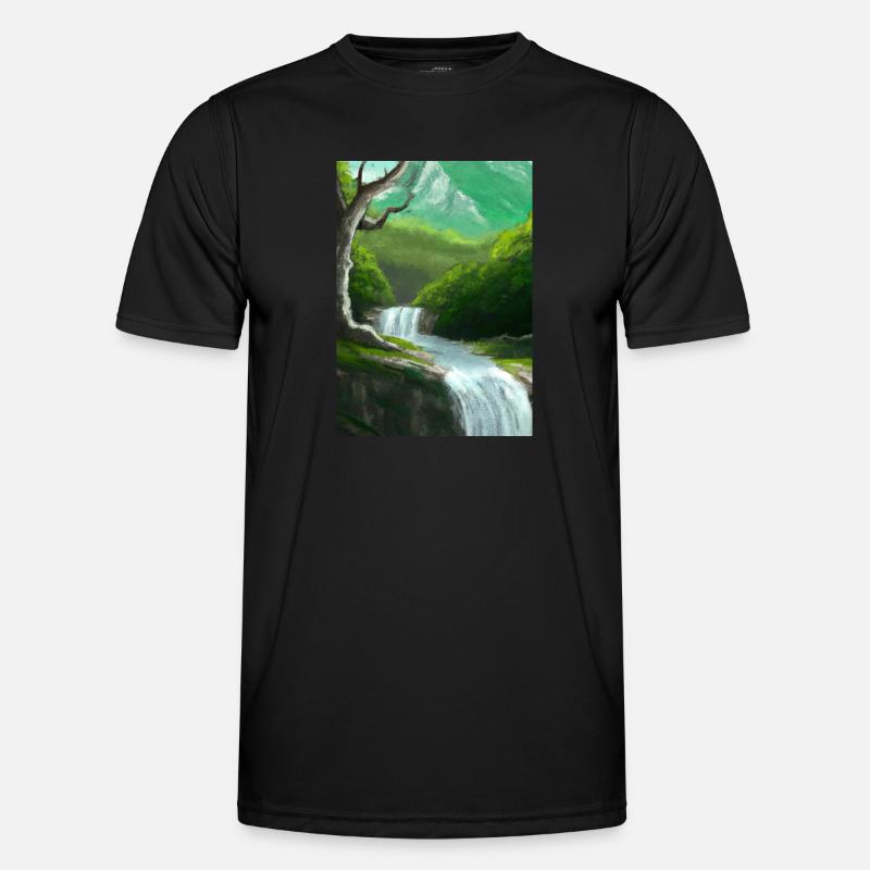 Forest River Wasserfall Männer Funktions-T-Shirt