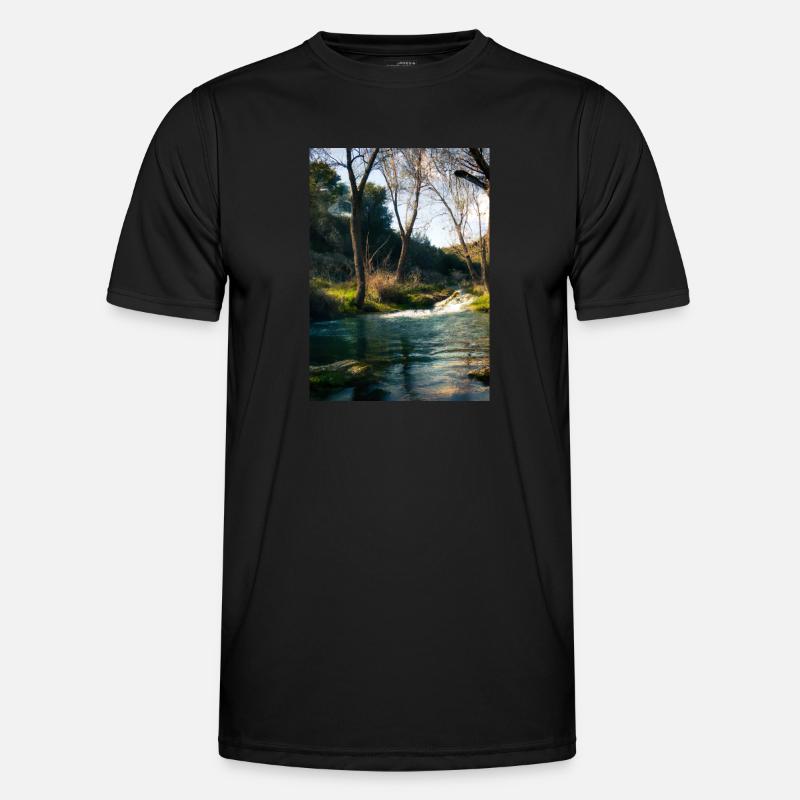 Forest River Wasserfall - Männer Funktions-T-Shirt - Schwarz