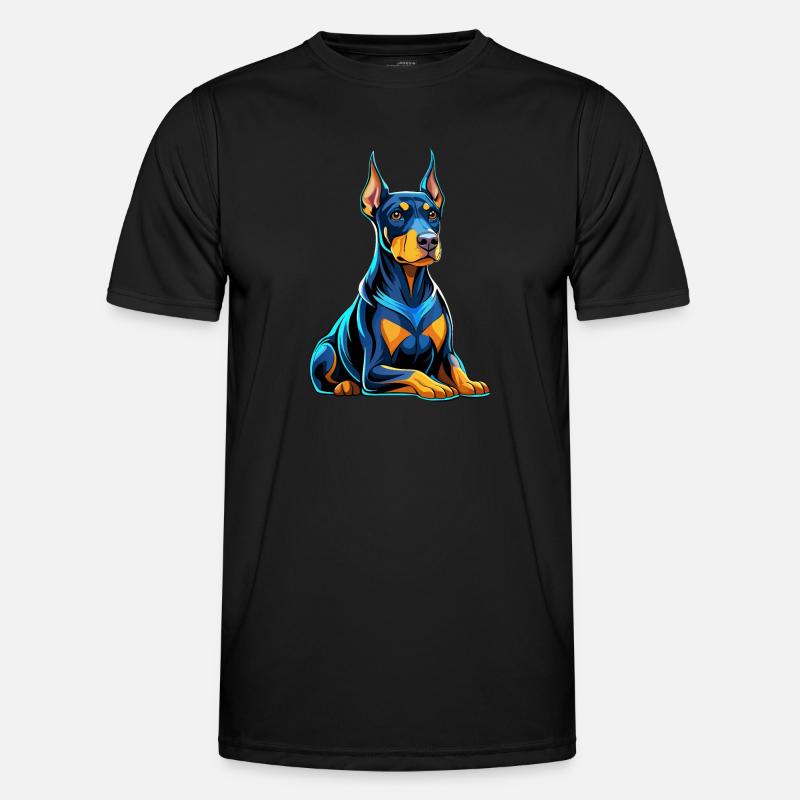 Dobermann sitzend mit Hundeblick - Männer Funktions-T-Shirt - Schwarz