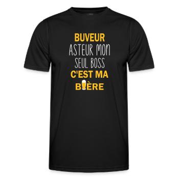 Buveur asteur mon seul boss c'est ma bière - T-shirt sport Homme - noir - Devant - AI Model Male 178 dark (178cm)