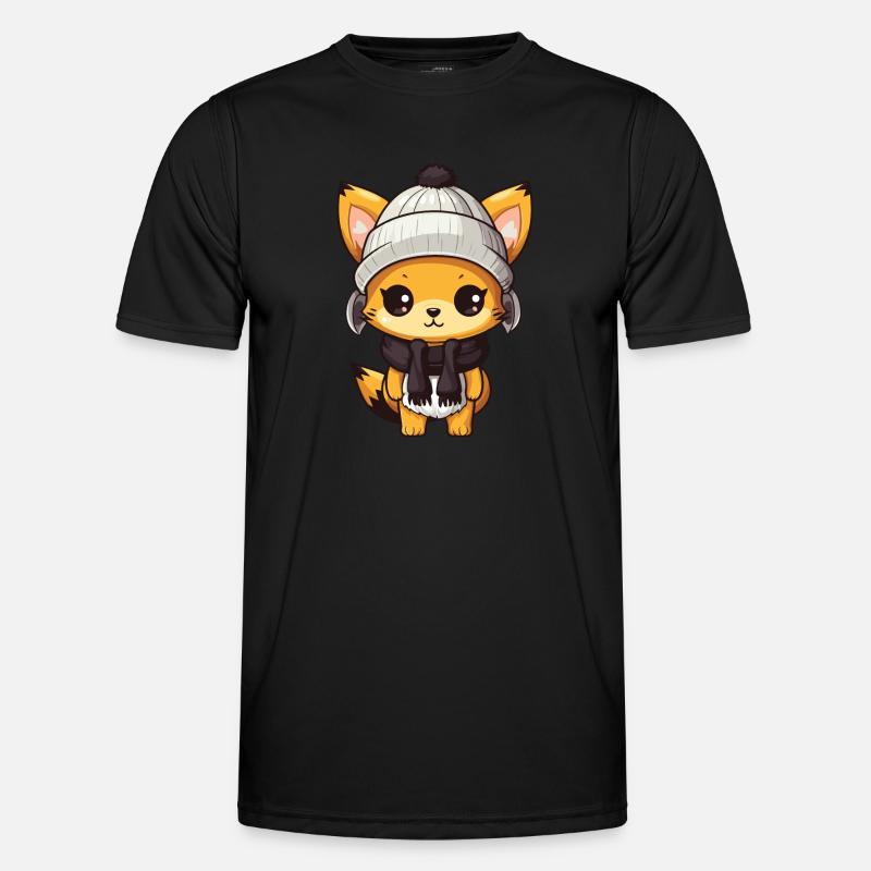 Fuchs Winter Comic - Männer Funktions-T-Shirt - Schwarz