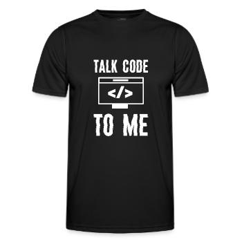 Codierung Programmierung Talk Code To Me - Männer Funktions-T-Shirt - Schwarz - Vorne - AI Model Male 178 dark (178cm)