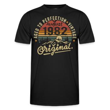 Anniversaire 1982 Millésime Août 1982 Cadeau 1982 - T-shirt sport Homme - noir - Devant - AI Model Male 178 dark (178cm)