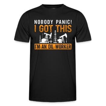 Travailleurs des champs pétrolifères personne panique J’ai une plate-forme pétrolière - T-shirt sport Homme - noir - Devant - AI Model Male 178 dark (178cm)