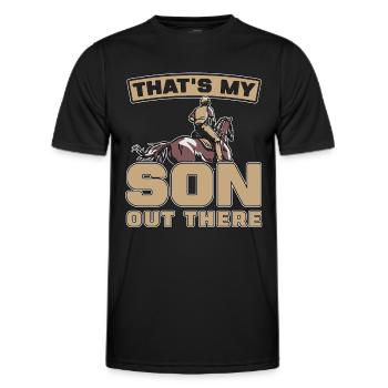 Les courses de chevaux C’est mon fils La course de chevaux aime les chevaux - T-shirt sport Homme - noir - Devant - AI Model Male 178 dark (178cm)