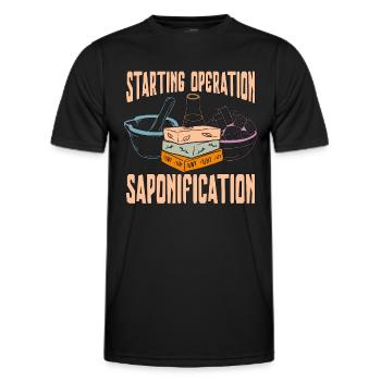 Fabrication du savon Démarrage de l’opération Savon fait maison - T-shirt sport Homme - noir - Devant - AI Model Male 178 dark (178cm)