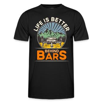 Bicycle Life Is Better Behind Bars Biking Cyclist - Men's Functional T-Shirt - black - Front - AI Model Male 178 dark (178cm)