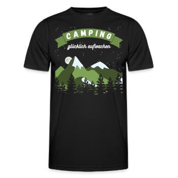 Camping glücklich aufwachen - Design - Männer Funktions-T-Shirt - Schwarz - Vorne - AI Model Male 178 dark (178cm)