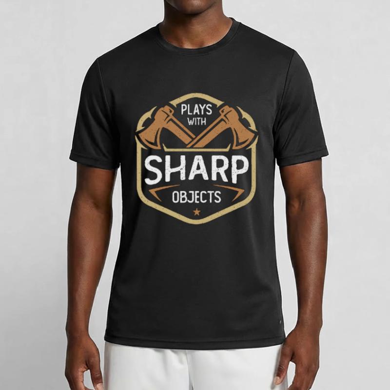 Axe Throwing Plays With Sharp Objects Double Ax Men's Functional T-Shirt