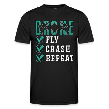 Drone Racing Fly Crash Repeat Fpv Race Quadcopter - Men's Functional T-Shirt - black - Front - AI Model Male 178 dark (178cm)