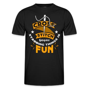 Cross Stitch Because Stabbing Things Is Stitching - Men's Functional T-Shirt - black - Front - AI Model Male 178 dark (178cm)