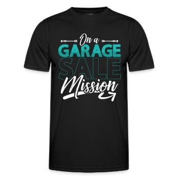 Ventes de garage sur un marché aux puces Mission de vente de garage - T-shirt sport Homme - noir - Devant - AI Model Male 178 dark (178cm)